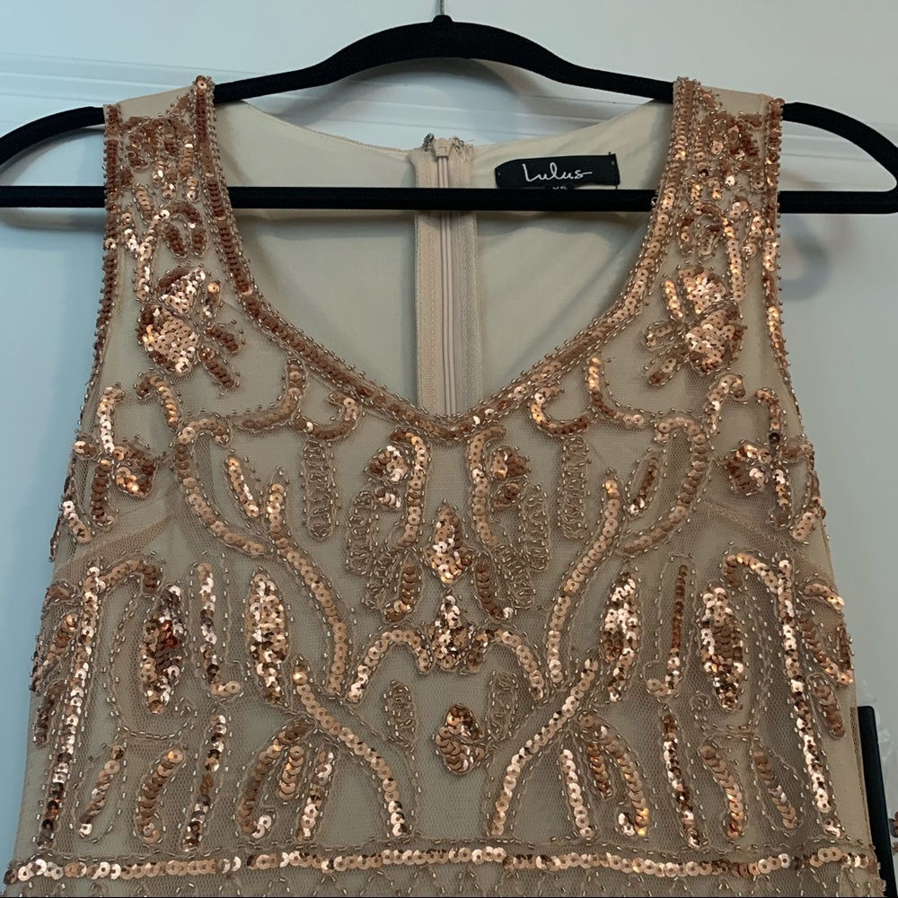 Lulu’s rose gold engagement and evening dress